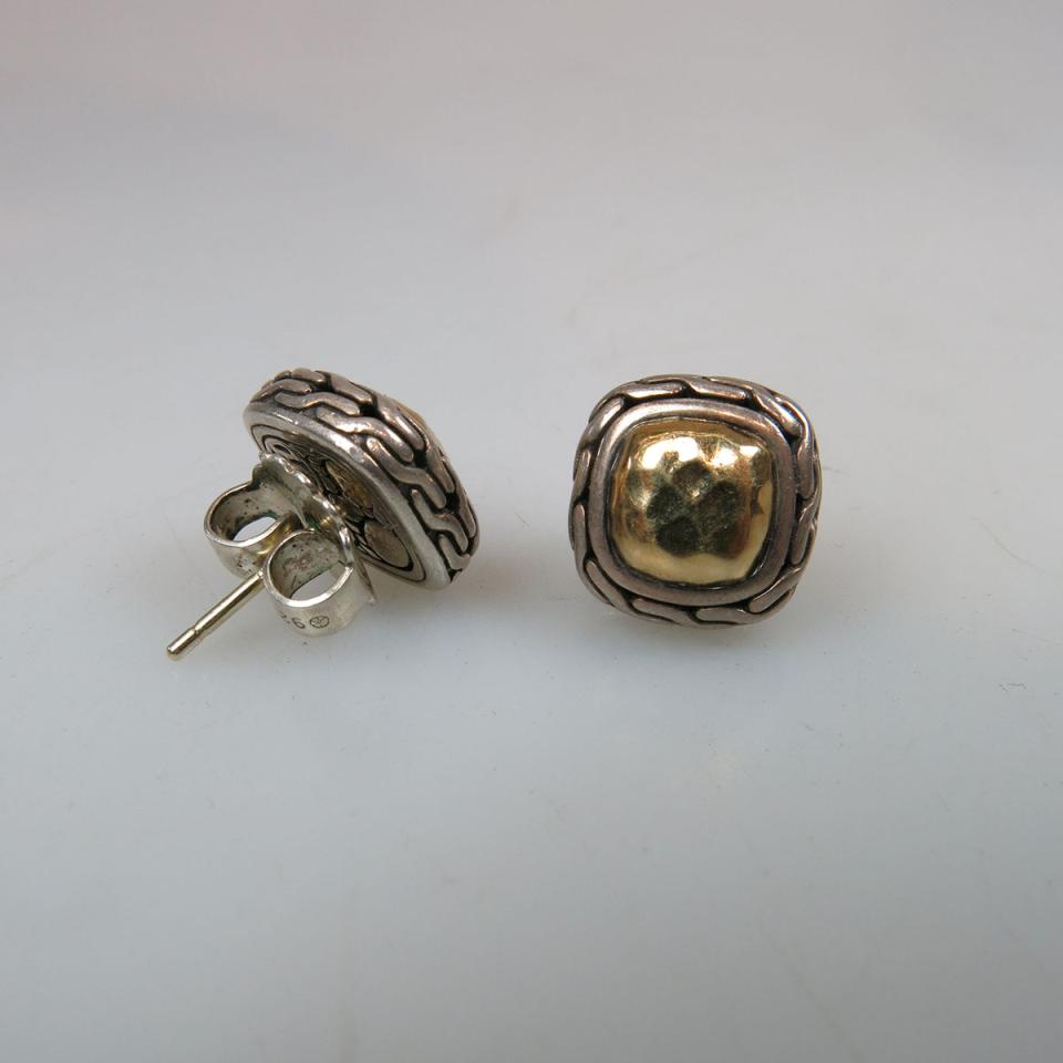 Pair Of John Hardy American Sterling Silver and 22k Yellow Gold Stud Earrings
