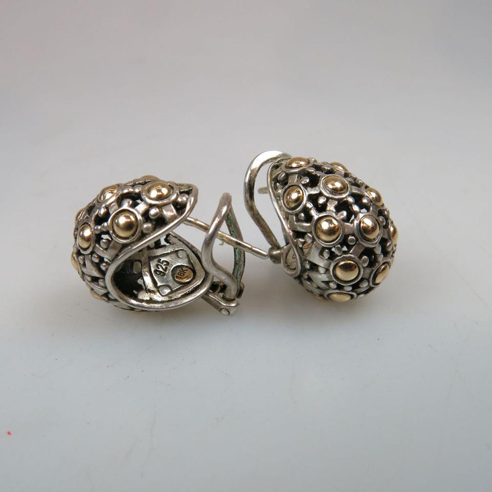 Pair Of John Hardy American Sterling Silver And 18K Yellow Gold Earrings