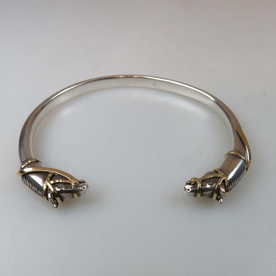 French Sterling Silver And 18k Yellow Gold Open Bangle