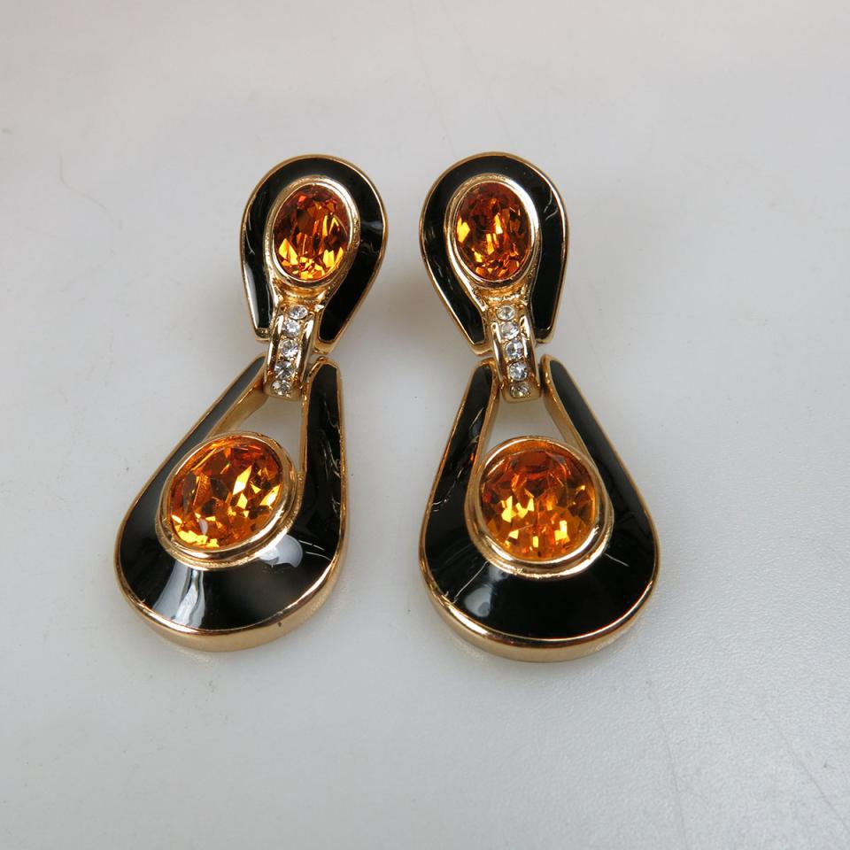 A Pair Of Christian Dior Gold Tone Metal Earrings