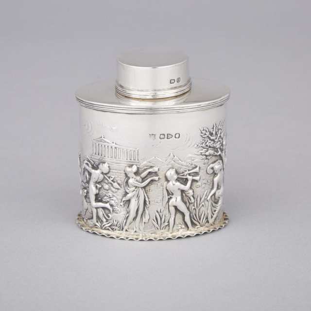 Late Victorian Silver Oval Tea Caddy, George Nathan & Ridley Hayes, Chester, 1897