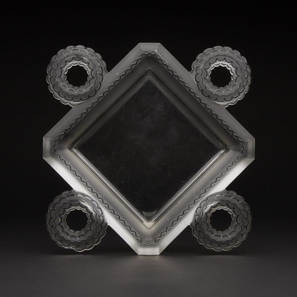 ‘Cluny’, Lalique Moulded and Partly Frosted Square Dish, post-1945