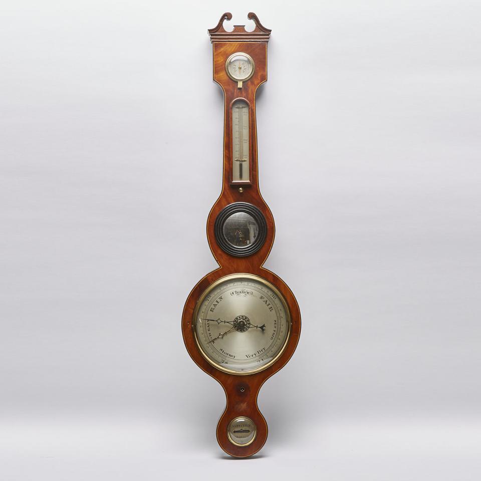 English Mahogany Wheel Barometer, mid 19th cnetury