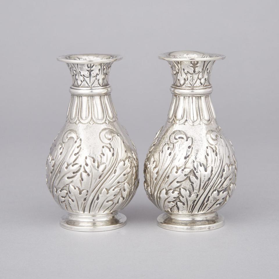 Pair of Edwardian Silver Small Vases, Herbert Lambert, London, 1907