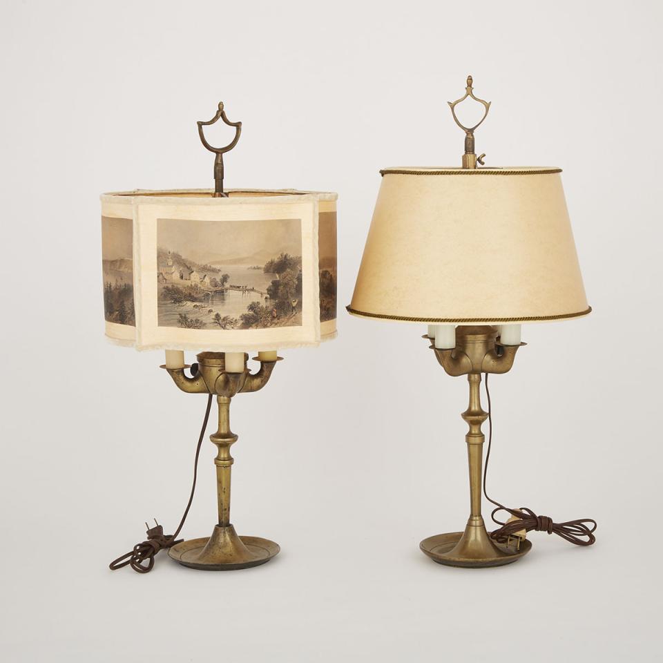 Near Pair of Brass Whale Oil Lamp Form Table Lamps, early 20th century
