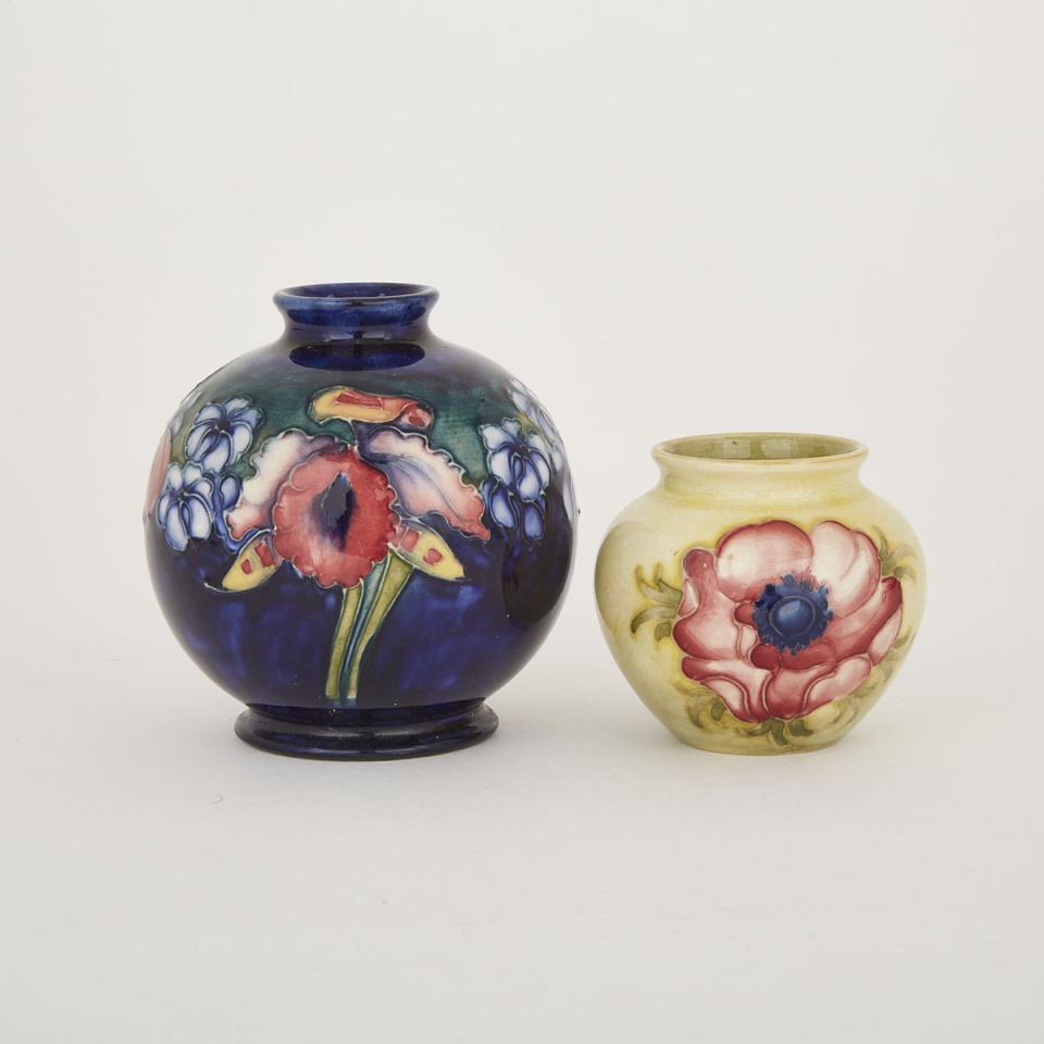 Moorcroft Orchids Vase, 1940s and Anemone Vase, c.1960