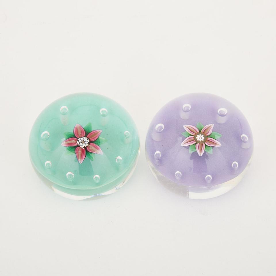 Two Paul Ysart ‘Flower’ Glass Paperweights, c.1970s