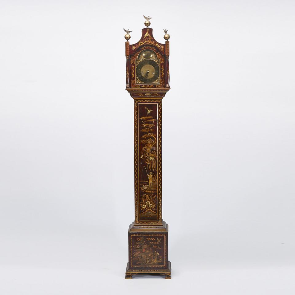 Small Red Japanned Tall Case Clock, c.1900
