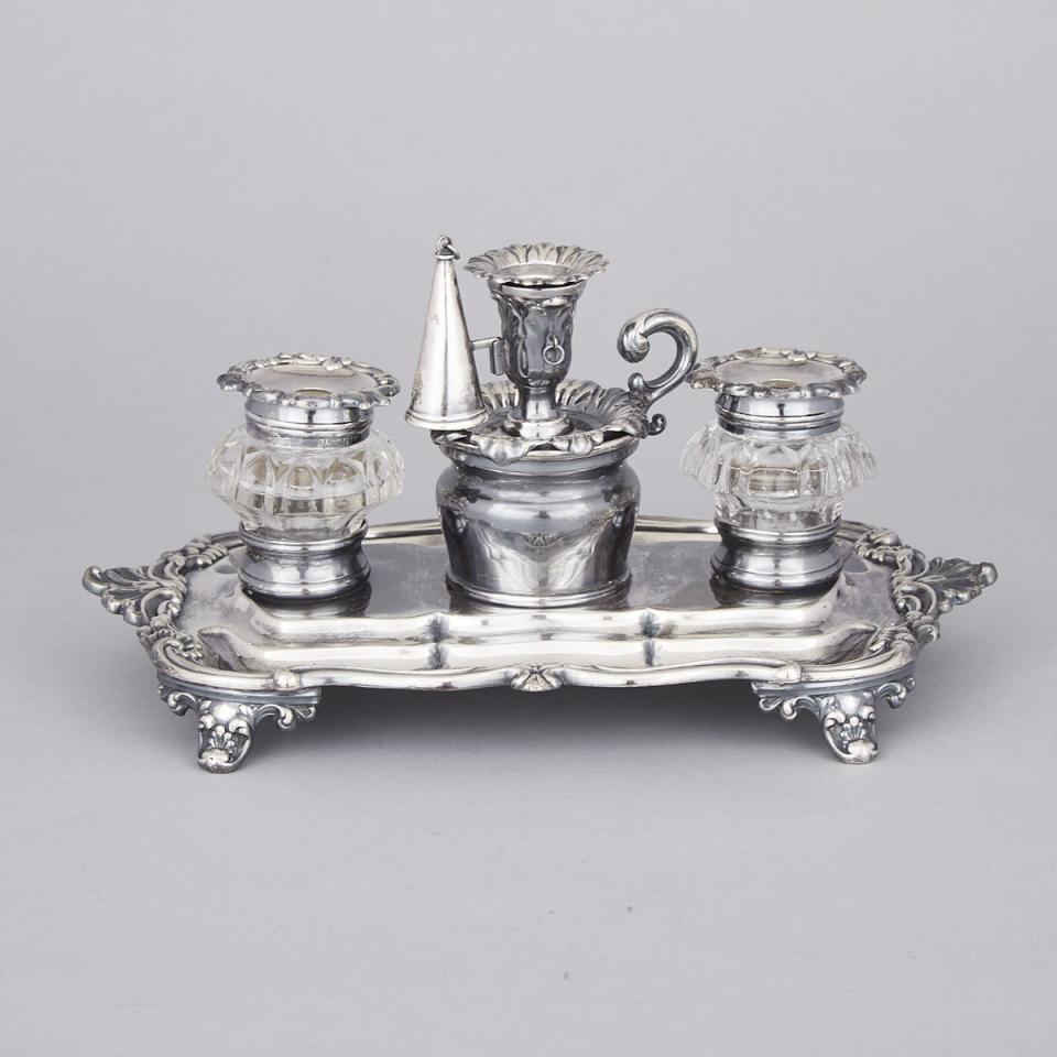 Early Victorian Silver Inkstand, Thomas, James & Nathaniel Creswick, Sheffield, 1837/38