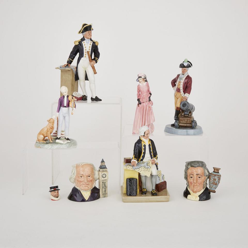 Eight Royal Doulton Figures and Three Character Jugs, 20th century 