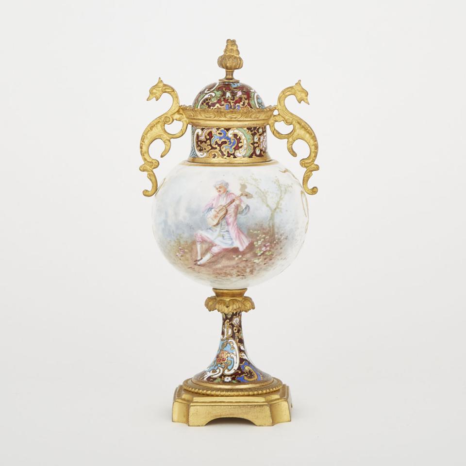 Champlevé Enameled Ormolu Mounted Sèvres Cabinet Vase, c.1900