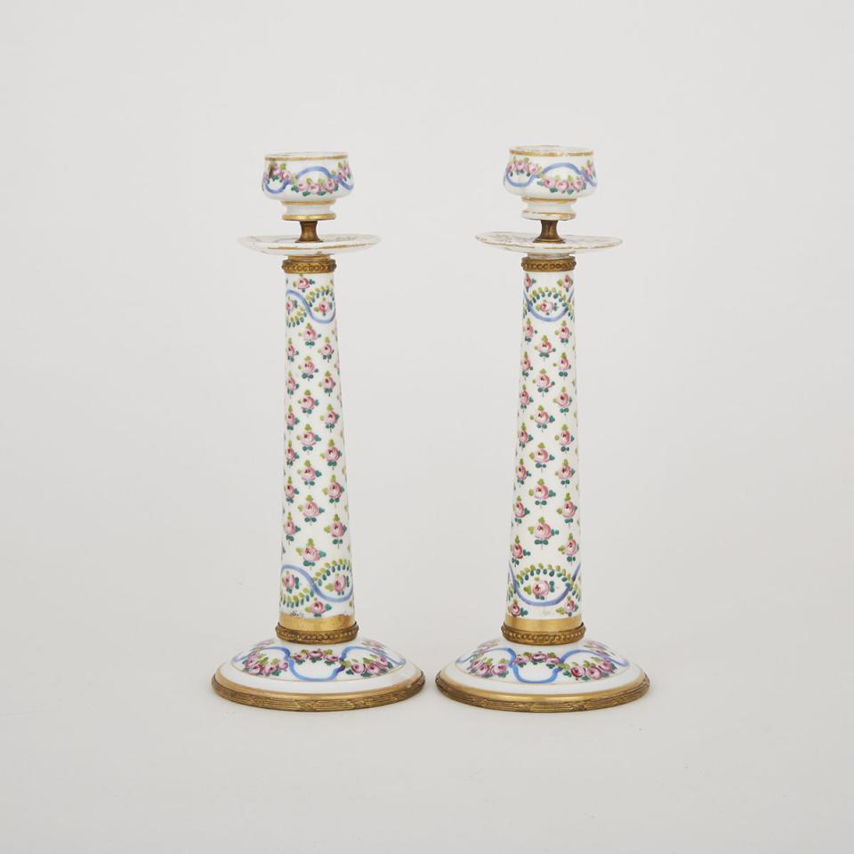 Pair of Gilt Brass Mounted ‘Sèvres’ Table Candlesticks, early 20th century