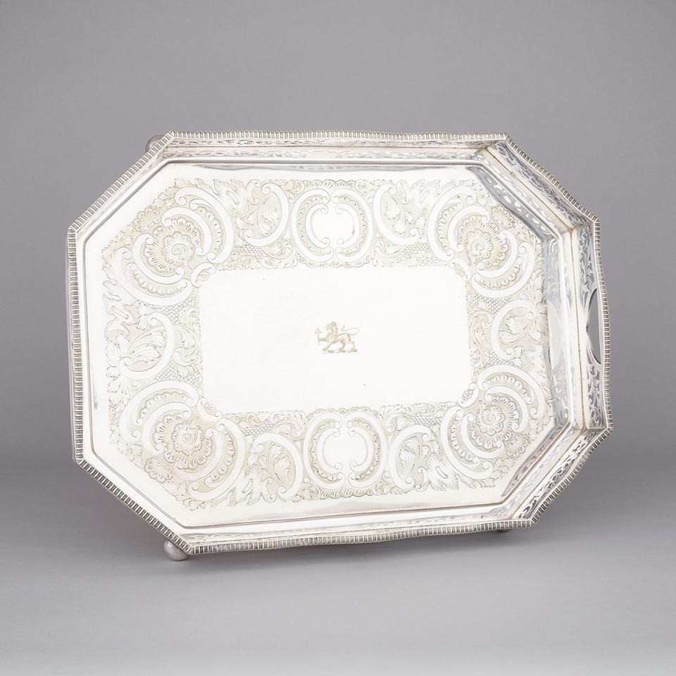 English Silver Plated Octagonal Galleried Serving Tray, early 20th century  