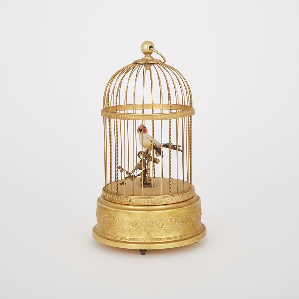 French Automaton Singing Bird in a Cage, mid 20th century
