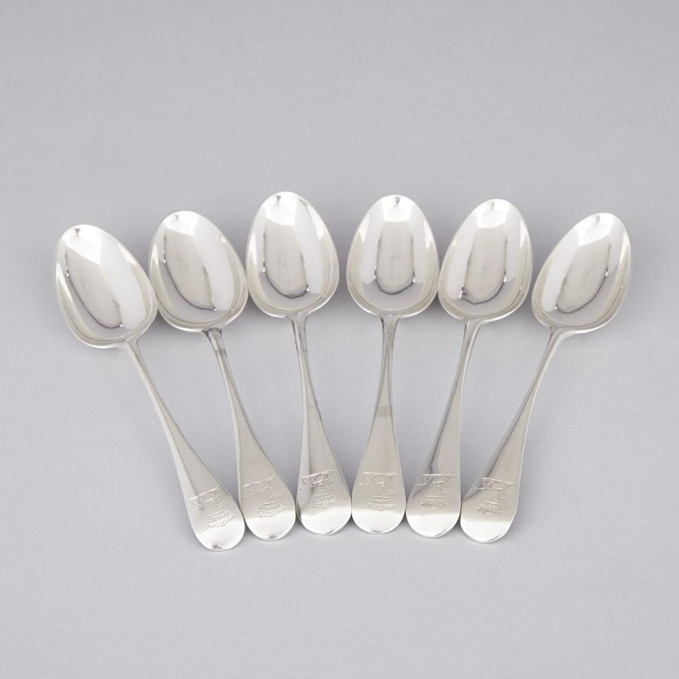 Six George II Silver Old English Pattern Table Spoons, Ebenezer Coker, London, 1752/53