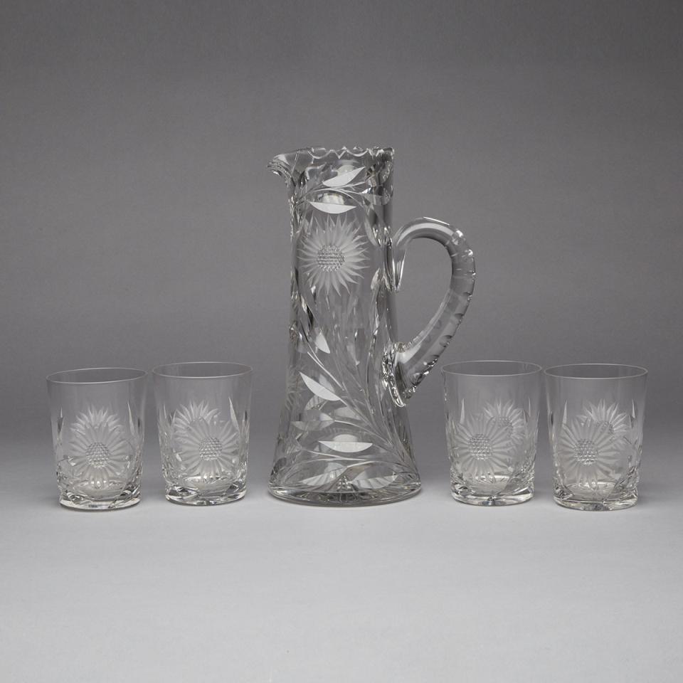 Roden Bros. Cut Glass Water or Lemonade Jug and Four Tumblers, early 20th century