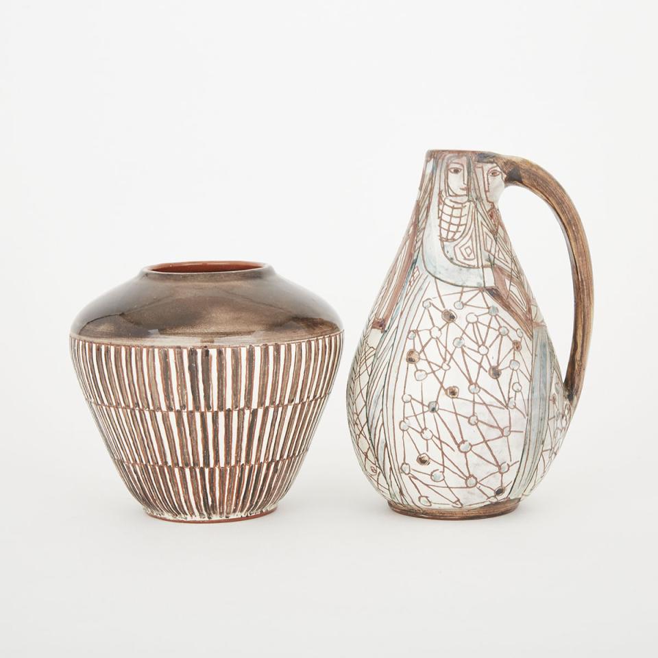 Brooklin Pottery Vase and a Jug, Theo and Susan Harlander, 1960s