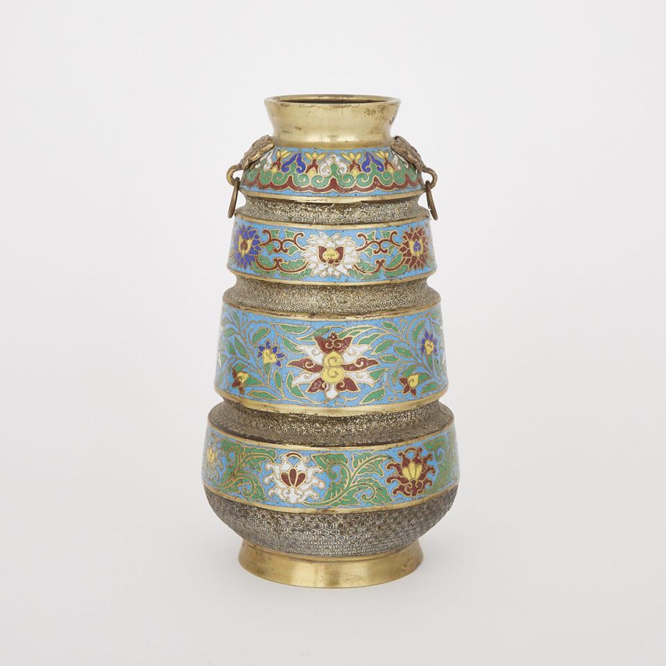 Japanese Cloisonné Enamelled Turned Brass Vase, early-mid 20th century