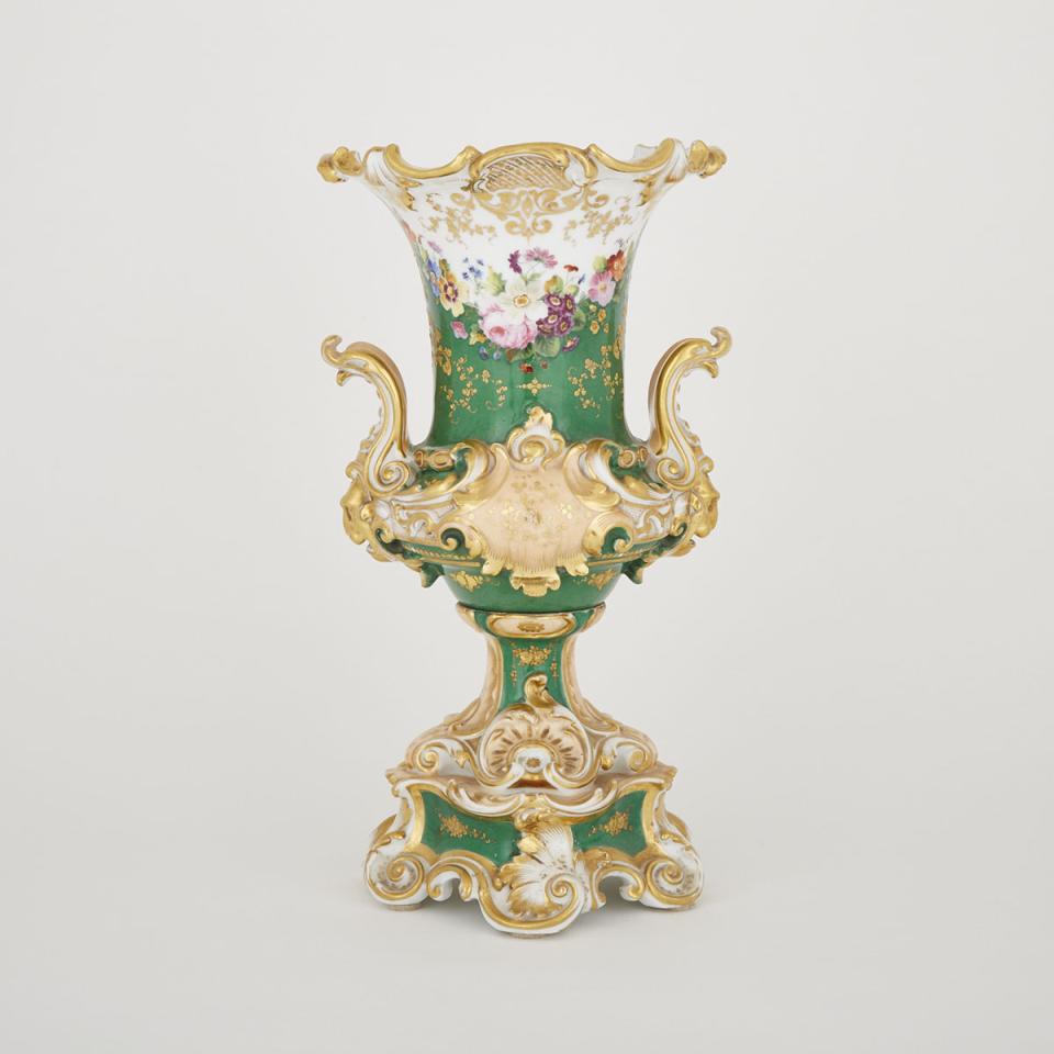 English Porcelain Two-Handled Large Mantel Vase, c.1840