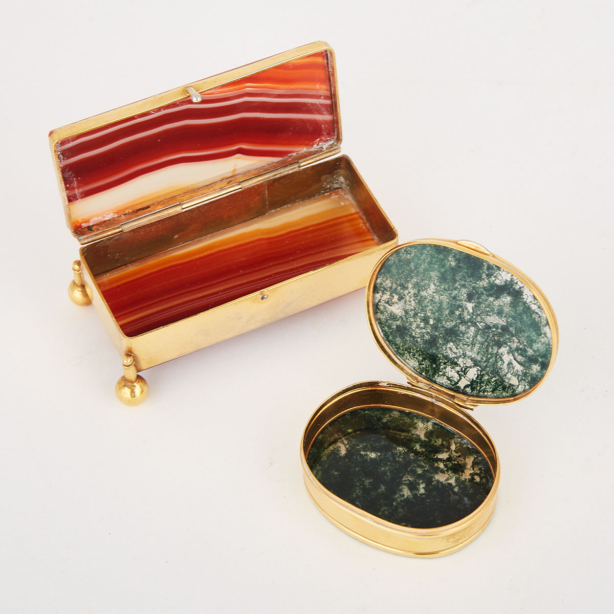 Two Small Italian Agate Mounted Gilt Metal Boxes, early 20th century