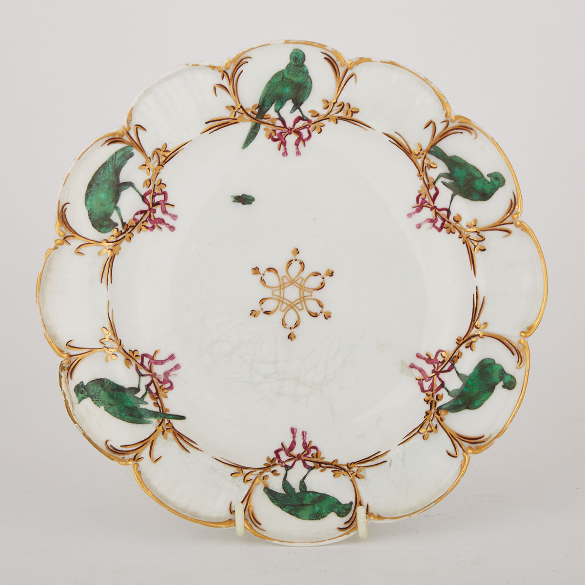 Chelsea Birds in Compartments Scalloped Plate, c.1760-65