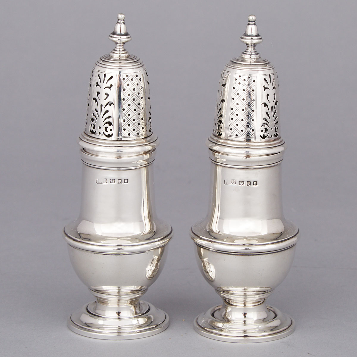 Pair of English Silver Baluster Casters, Crichton Brothers, London, 1915