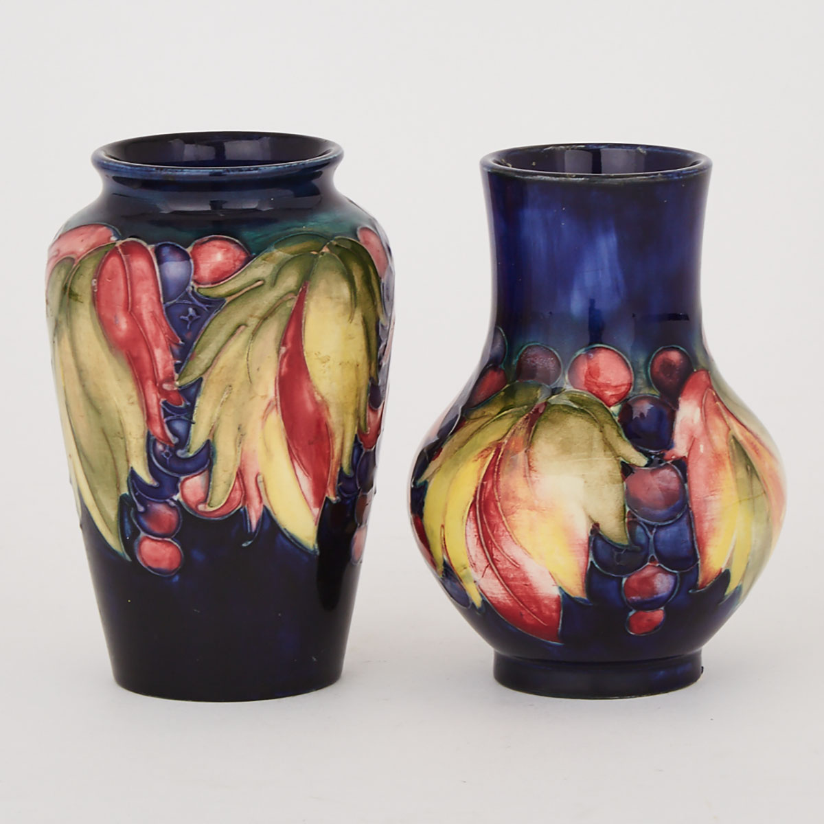 Two Moorcroft Grape and Leaf Vases, c.1940