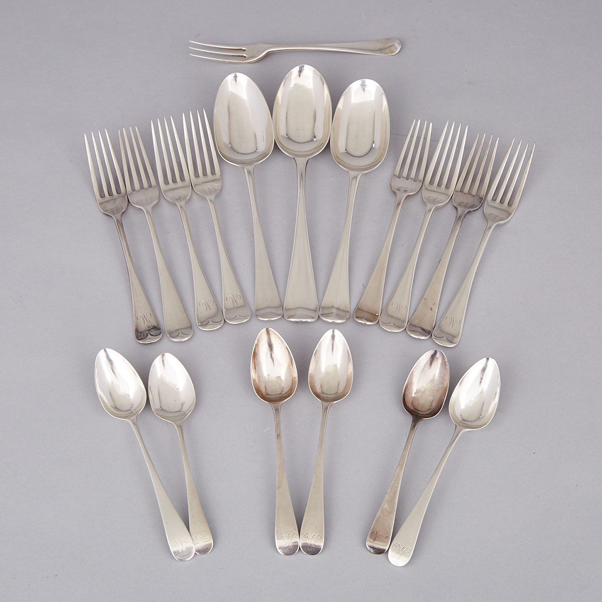 Group of Georgian and Later Silver Hanoverian and Old English Pattern Flatware, 18th-20th century