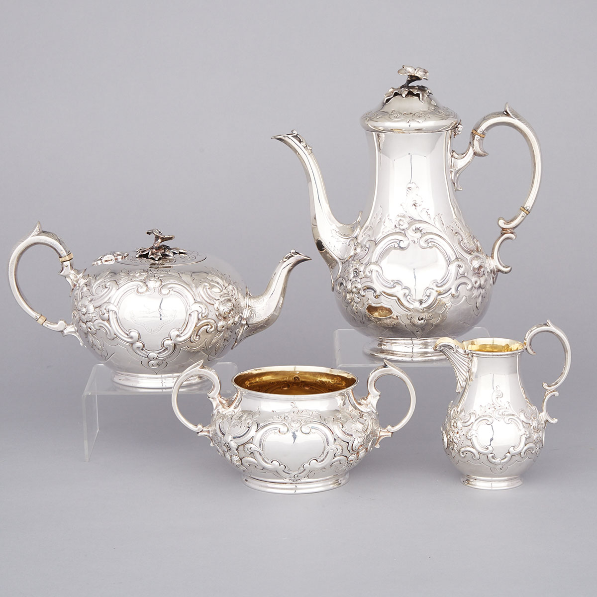 Assembled Victorian Silver Tea and Coffee Service, London, 1864-72