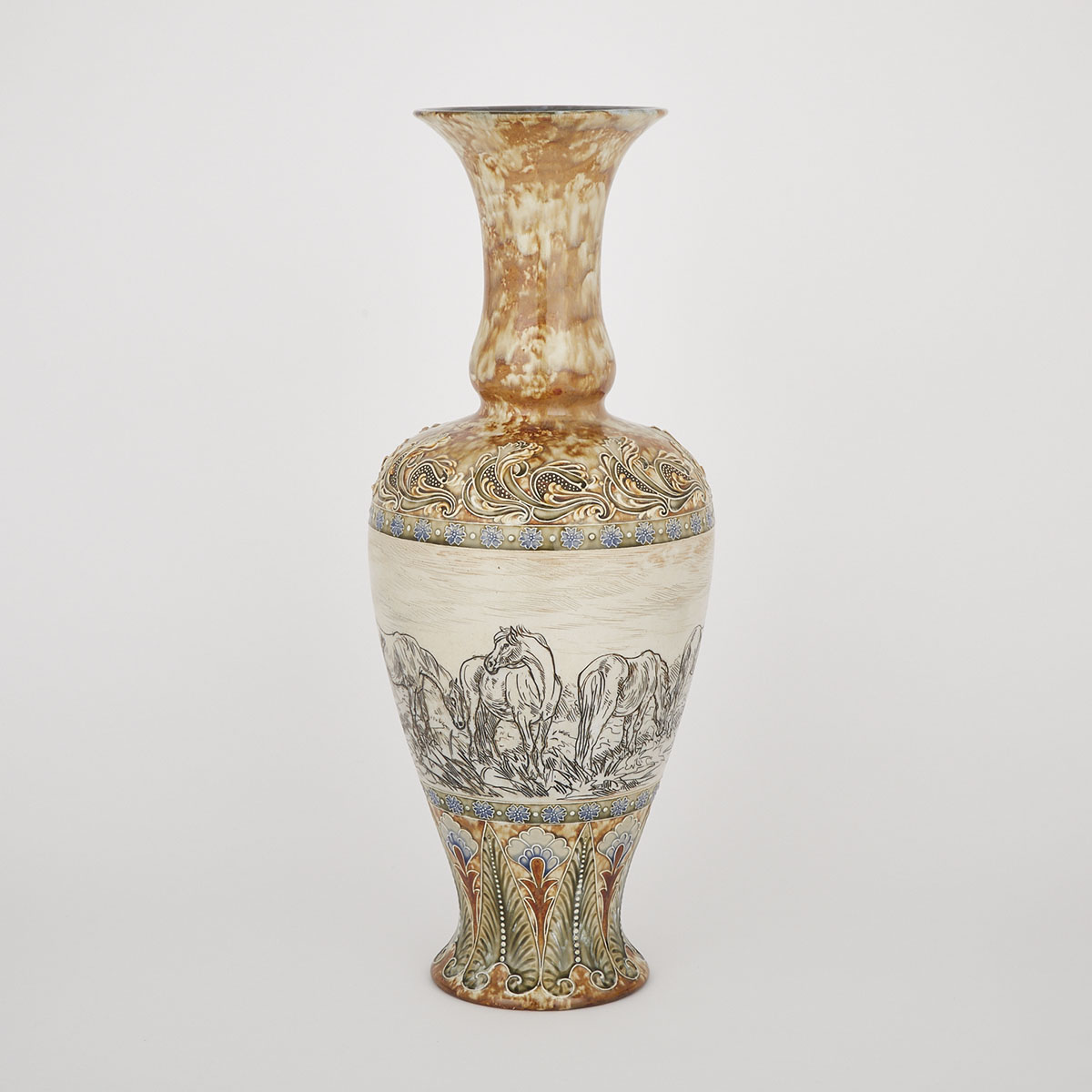 Doulton Lambeth Stoneware Large Vase, Hannah Barlow and Florence Roberts, c.1900