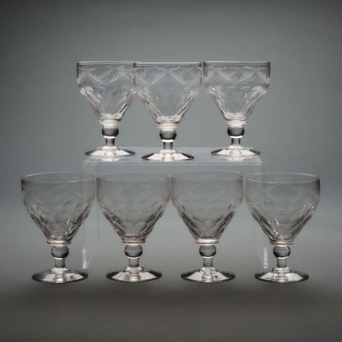Seven English Cut and Engraved Glass Rummers, 19th century