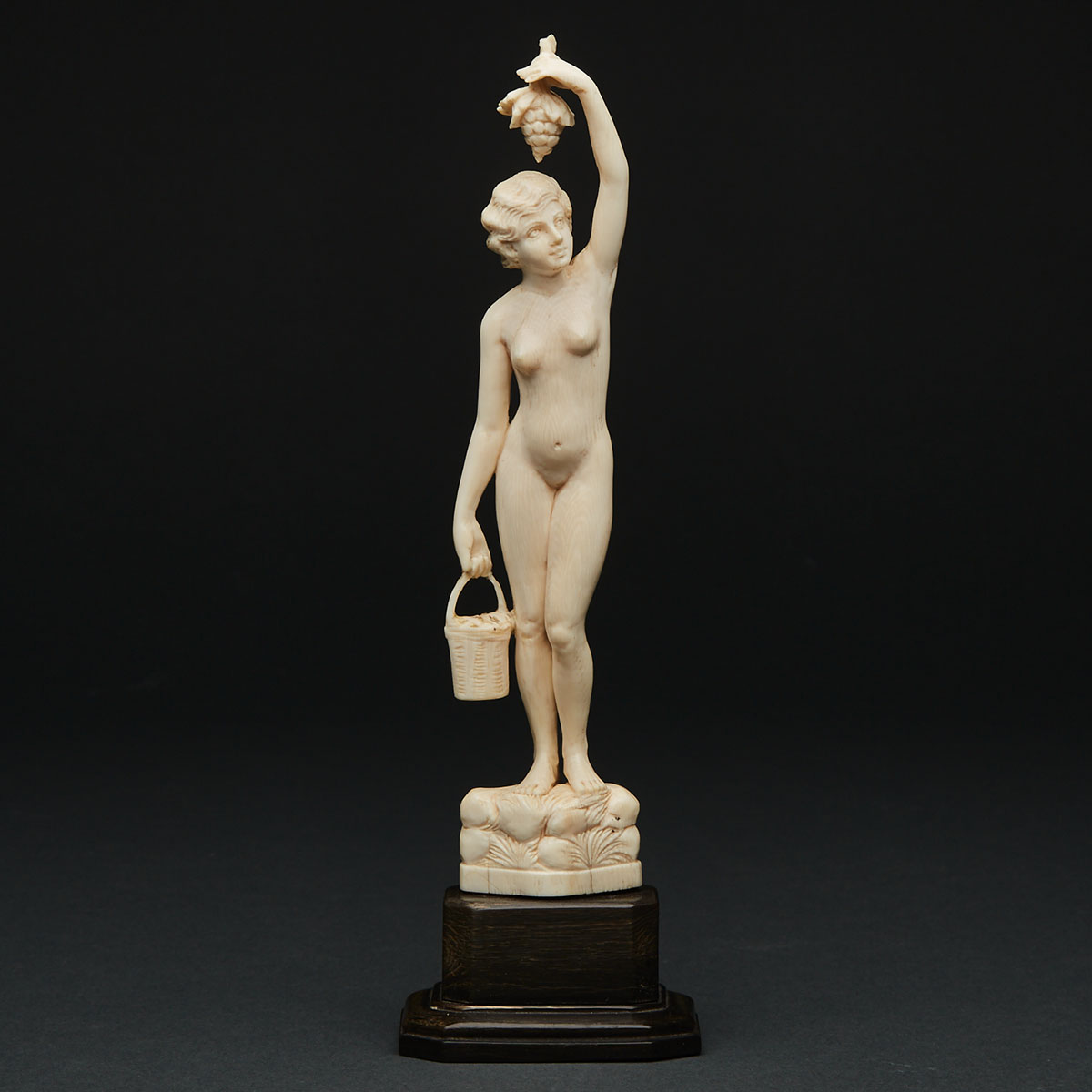 French Art Deco Carved Ivory Figure of a Nude with Grapes,  c.1925