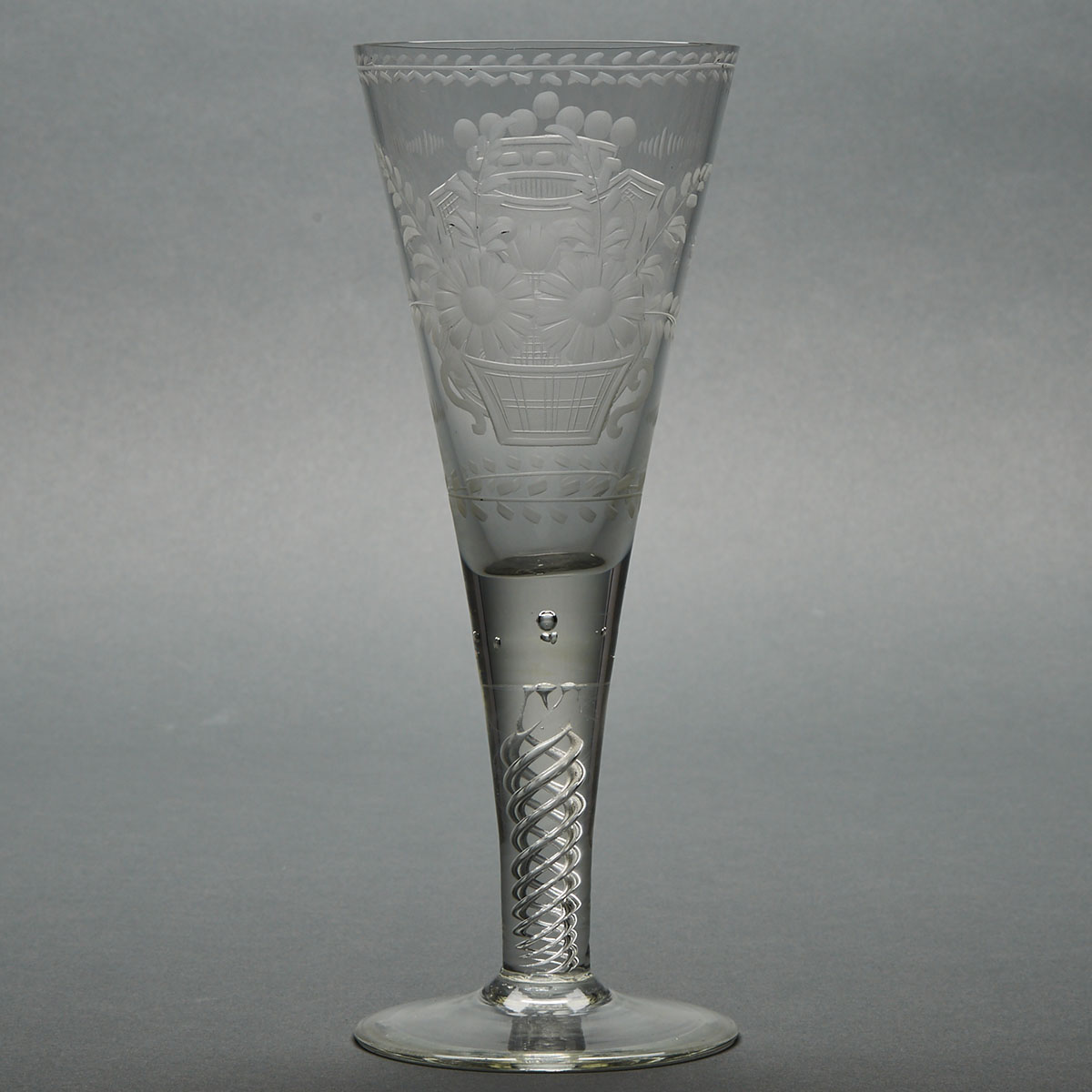 Dutch Engraved Armorial Glass Air-Twist Stemmed Large Goblet, 19th century