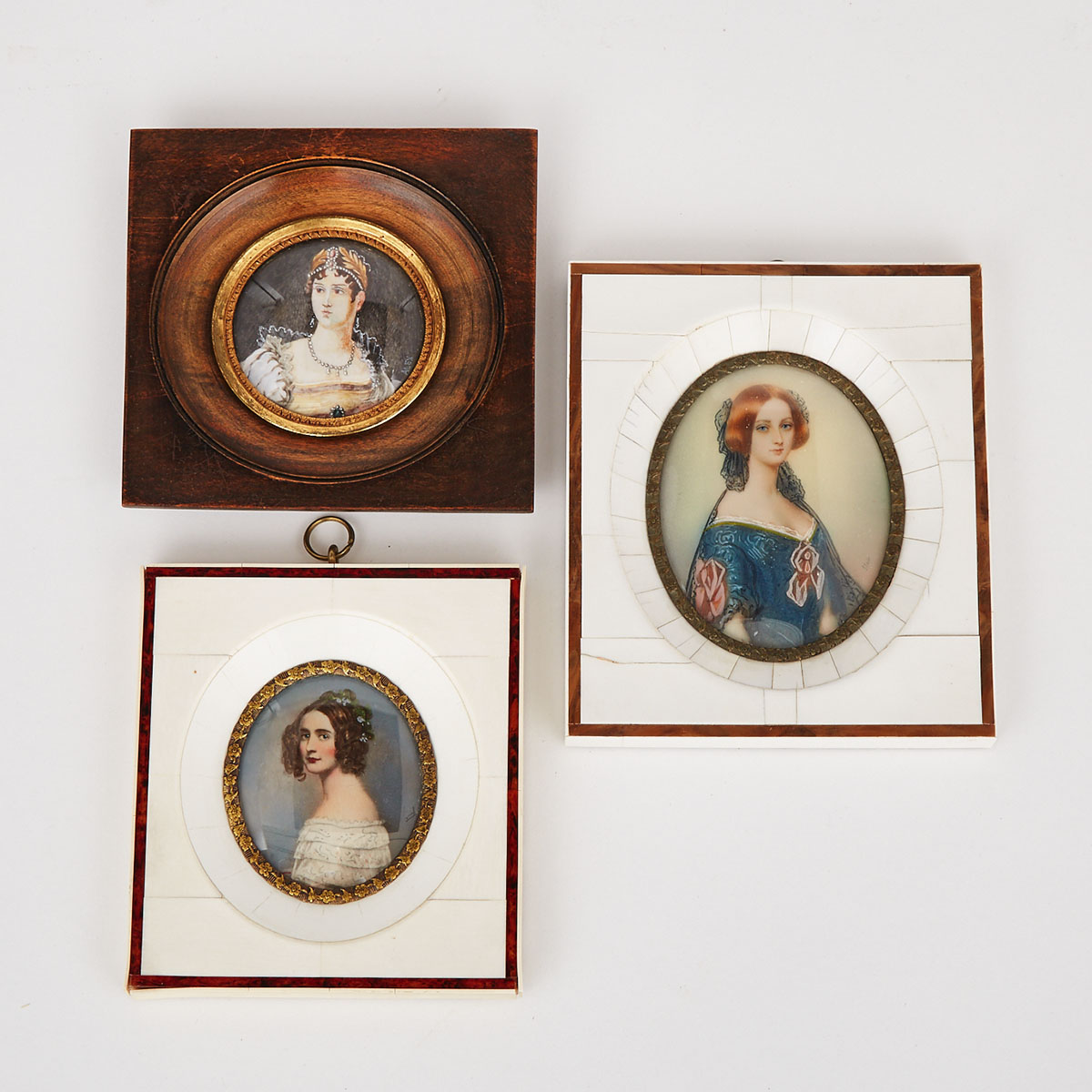 Three French Portrait Miniatures on Ivory, 19th/20th century