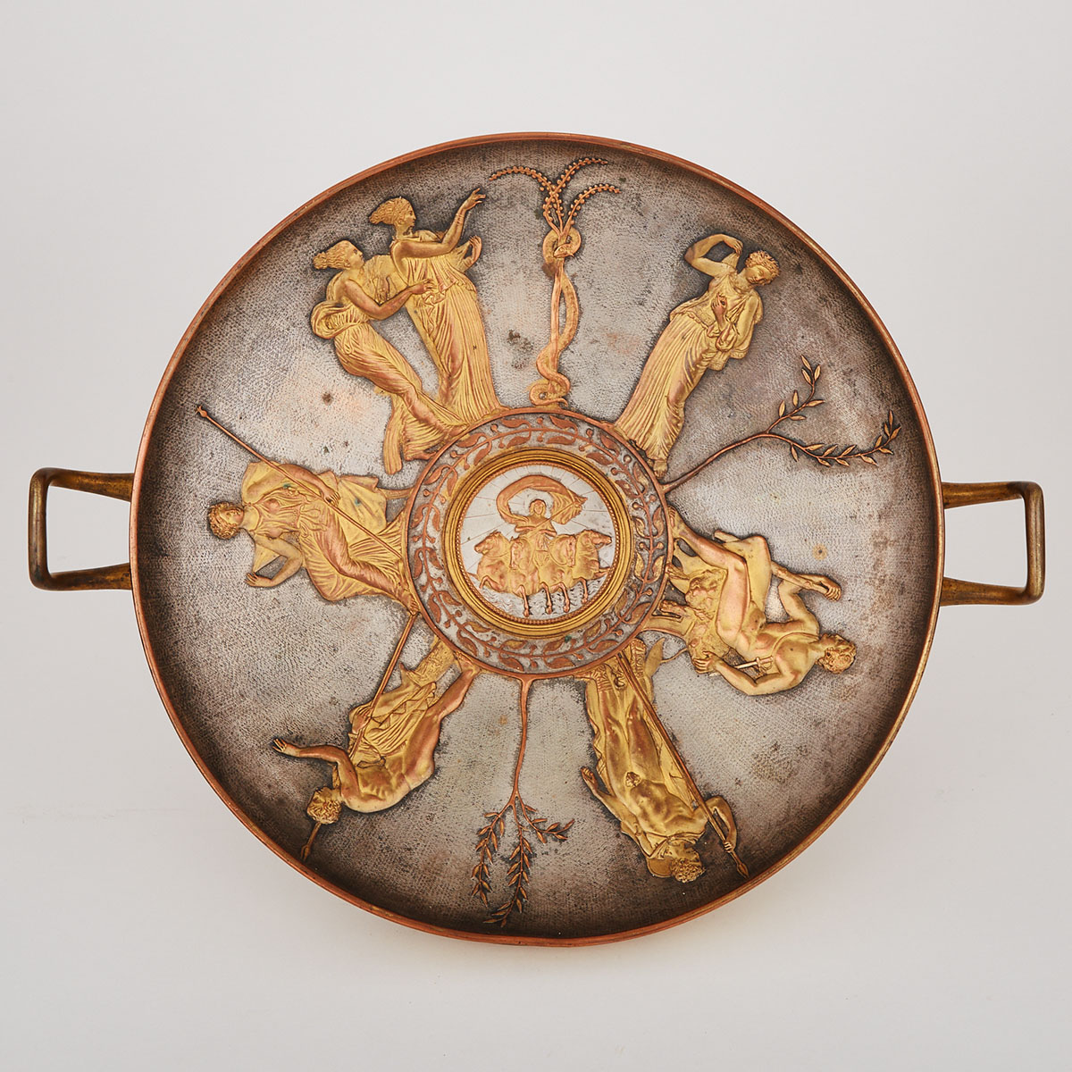 French Neoclassical Gilt and Silvered Copper Kylix Form Tazza, early 20th century