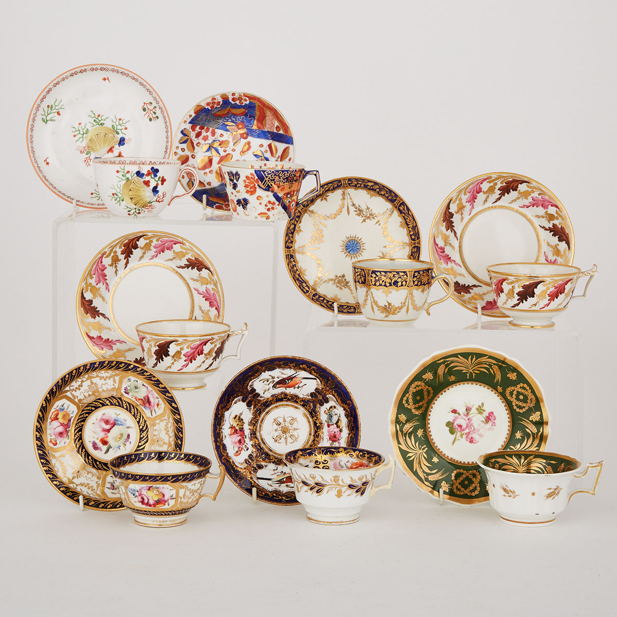 Eight Various English Porcelain Cups and Saucers, 19th century