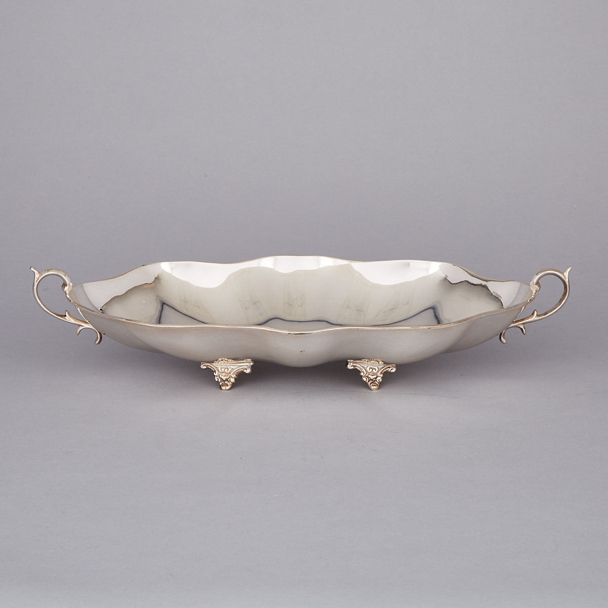 Mexican Silver Shaped Oval Two-Handled Bowl, Sanchez Bros., Mexico City, 20th century
