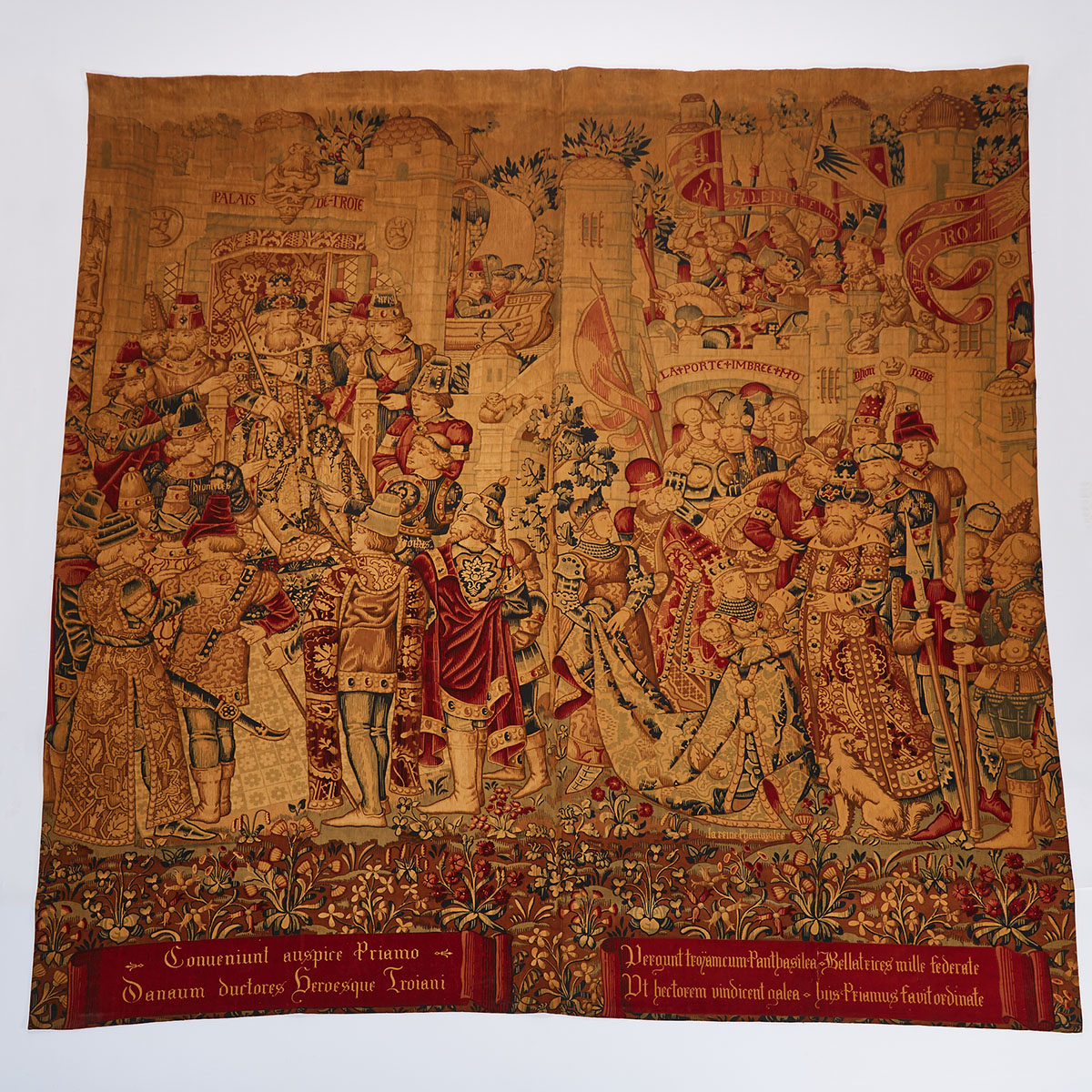 Mediaeval Style Tapestry Wall Hanging Depicting The Siege of Troy, early-mid 20th century 