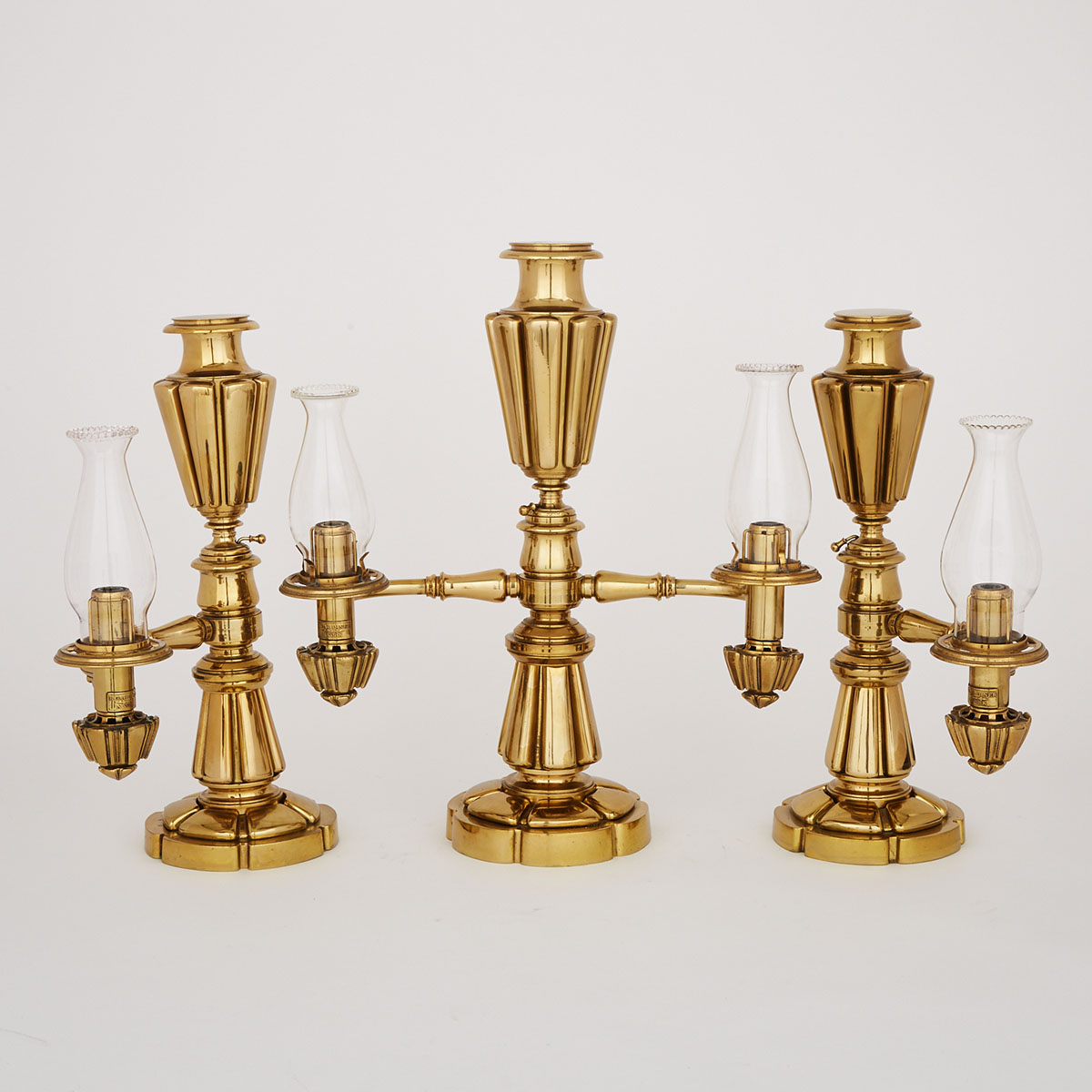 Set of Three American Lacquered Brass Argand Lamps, Baldwin Gardiner, New York, c.1830