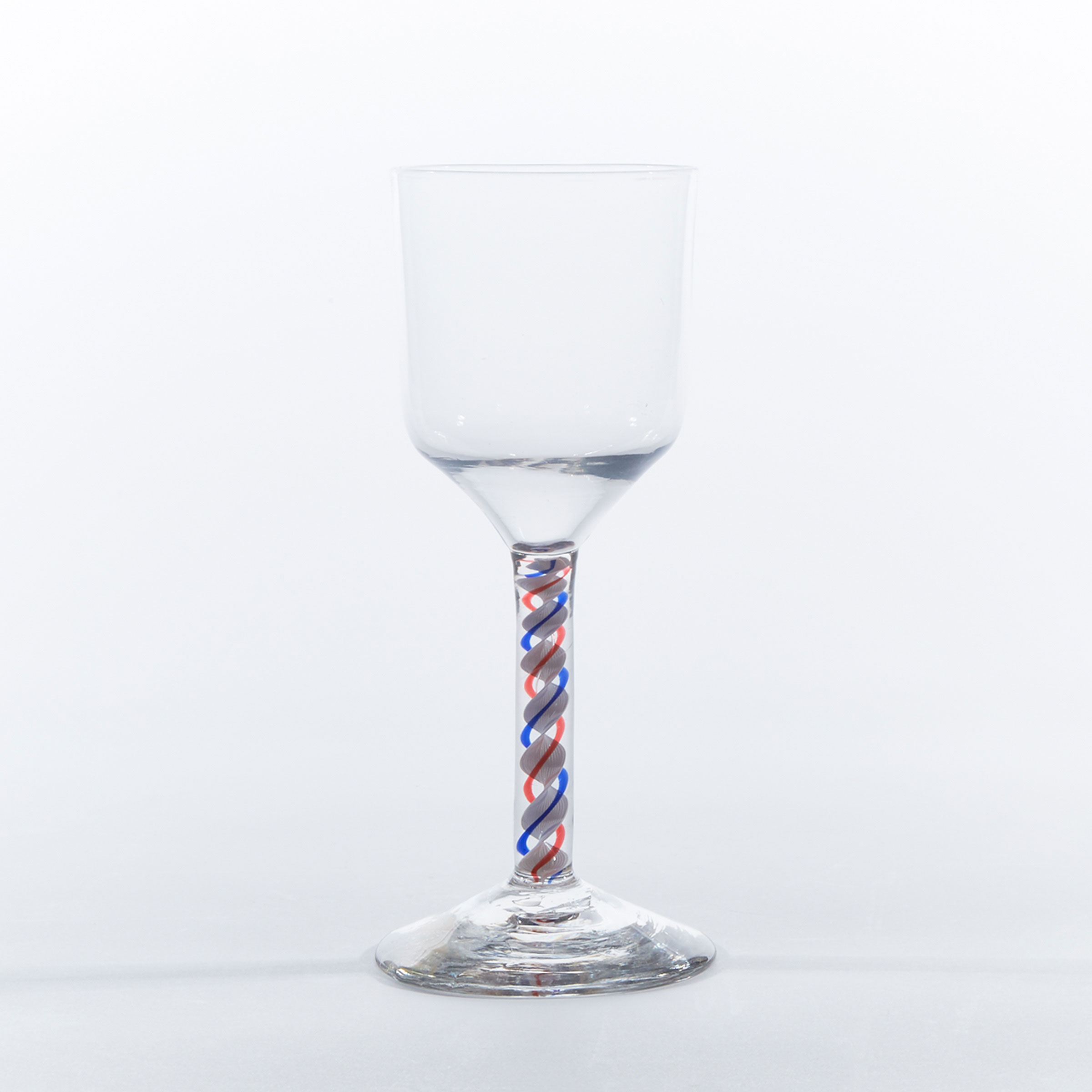 English Red, White and Blue Colour Twist Stemmed Glass Goblet, c.1760