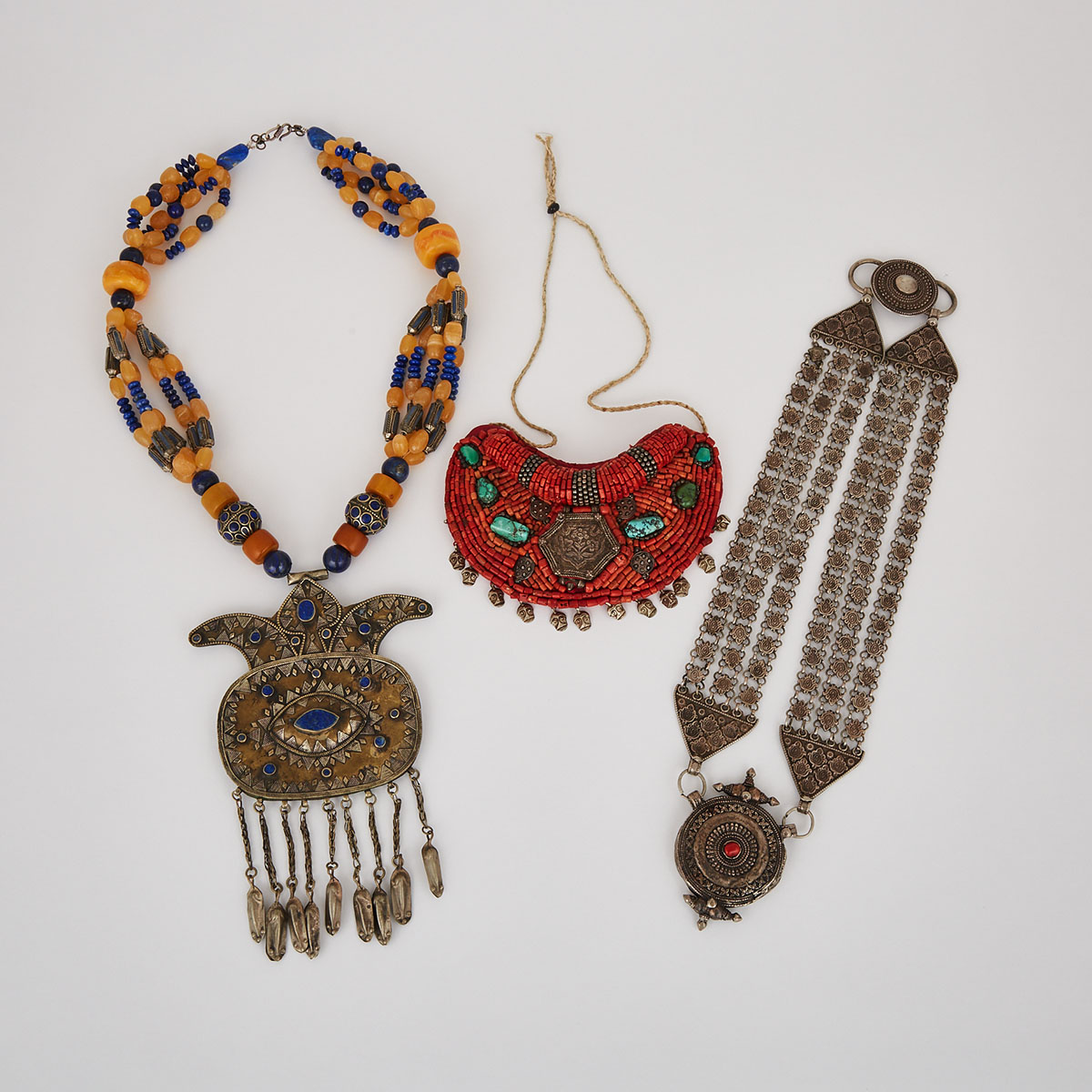 Three Pieces of Ceremonial Jewellery, Uzbekistan, Laos, and India