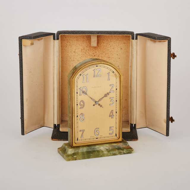 Swiss Onyx and Gilt Metal Table Clock, c.1930