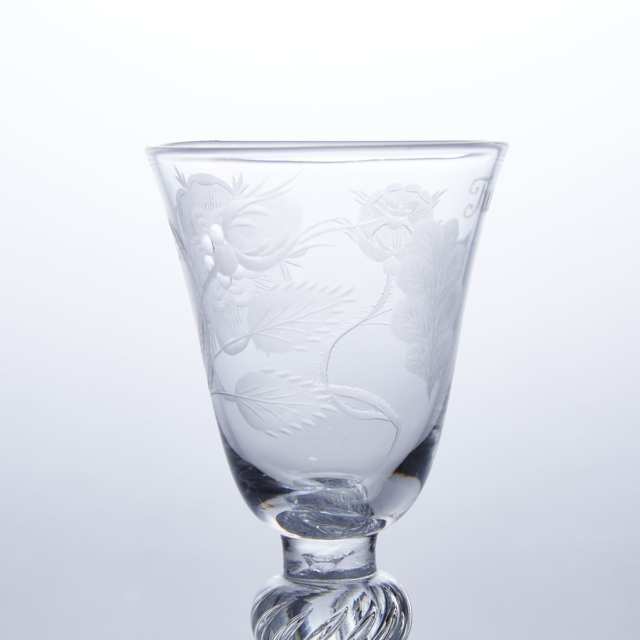 Jacobite Engraved Knopped Airtwist Stemmed Wine Glass, c.1750