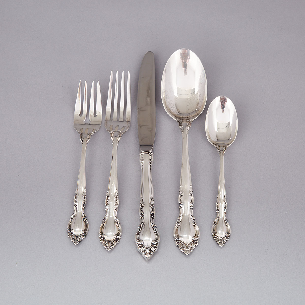 American Silver ‘Malvern’ Pattern Flatware, Lunt, Greenfield, Mass., 20th century
