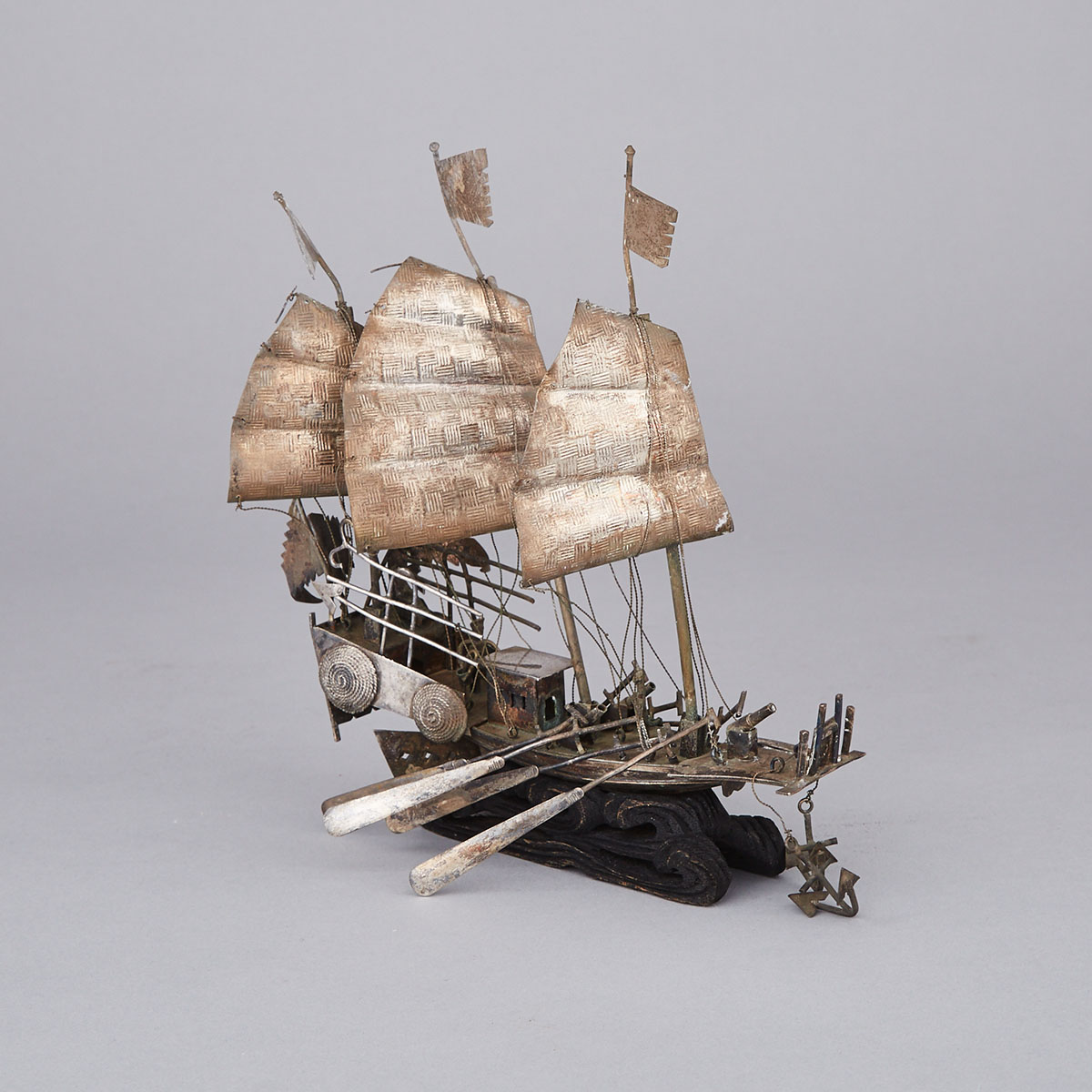 Chinese Silver Model of a Three-Masted Sailing Ship, early 20th century