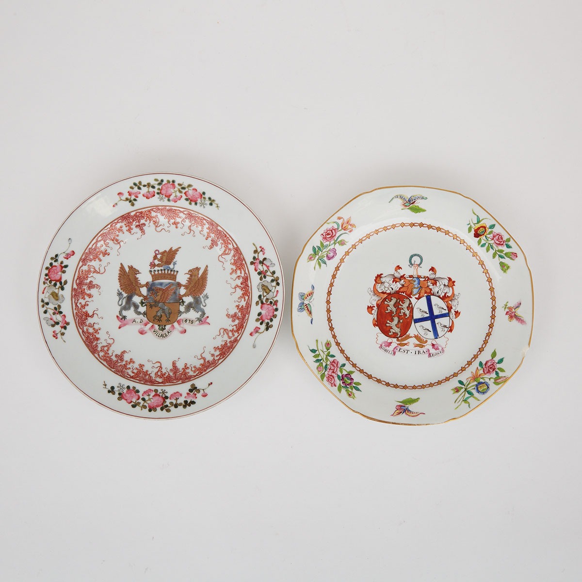 Two Chinese Export Style Armorial Plates, probably Samson, late 19th century