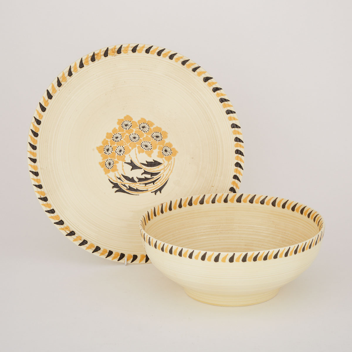 Crown Ducal Fruit Bowl and Charger, Charlotte Rhead, 1930s