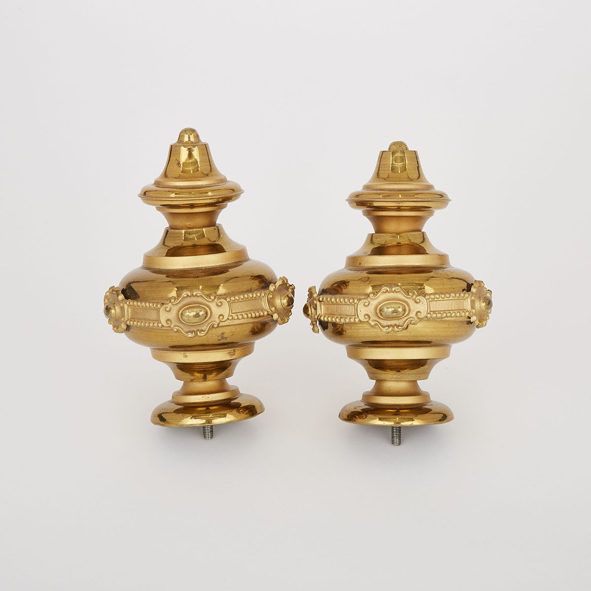 Large Pair of Victorian Lacquered and Gilt Brass Curtain Finials, c.1870