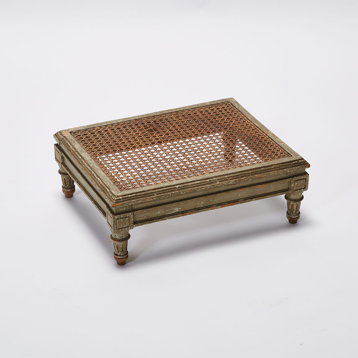 French Provincial Painted and Caned Footstool, 18th/19th century