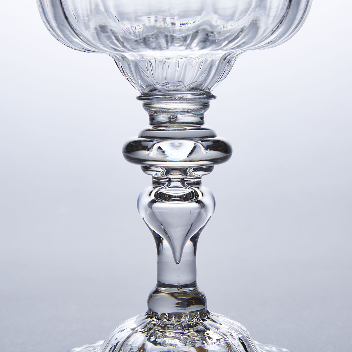 English Knopped Hollow Inverted Baluster Stemmed Sweetmeat or Champagne Glass, mid-18th century
